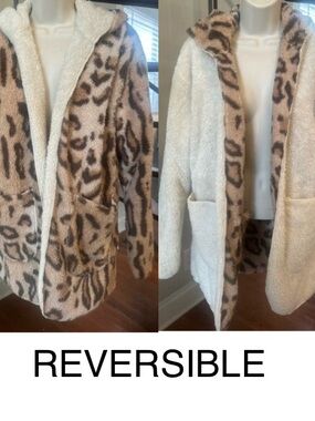 Leopard Reversible Sherpa Jacket - Cream & Brown